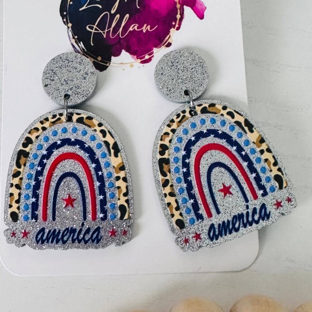 America Rainbow Dangle Earrings